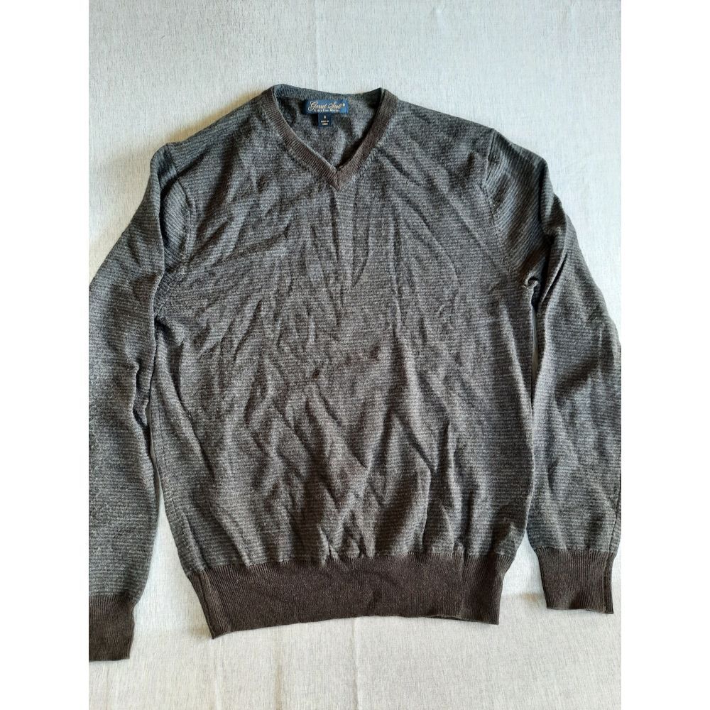 Garret Scott Extra Fine Merino Men Small Cashmere Wool Sweater V-Neck LongSleeve
